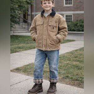 Carhartt Kids Tan Quilt Lined Work Barn Coat Jacket Size Medium